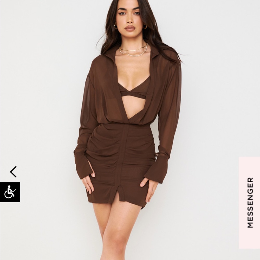 Houseofcb CLEO DRESS - CHOCOLATE CHIFFON SHIRT DRESS AND BRALETTE